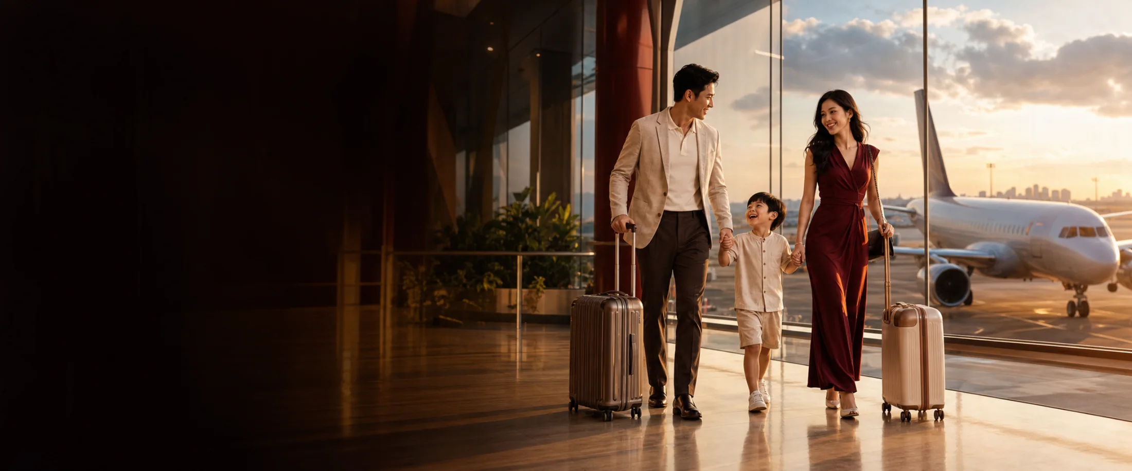 Vietnamese family departing from the airport