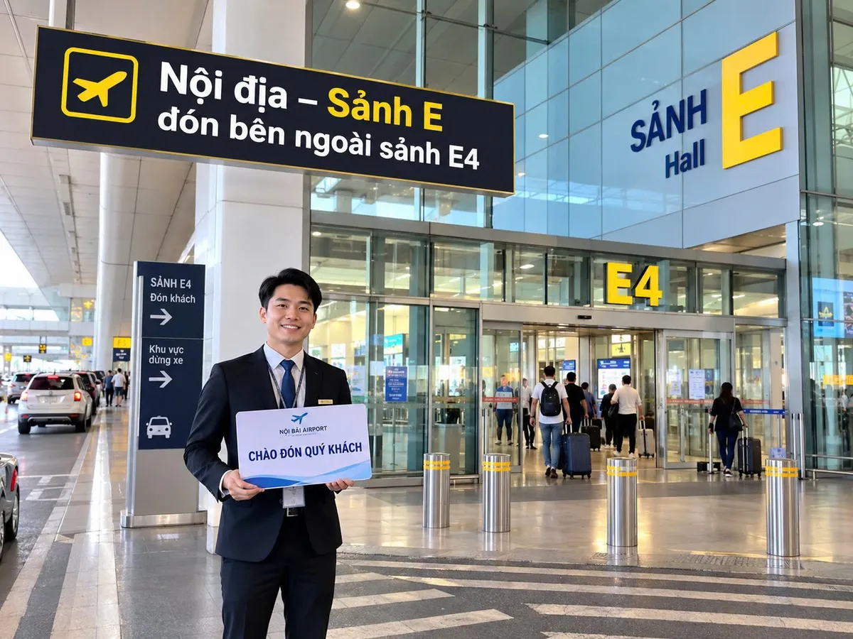 Pickup point outside gate E4, domestic hall E, Terminal T1, Noi Bai airport