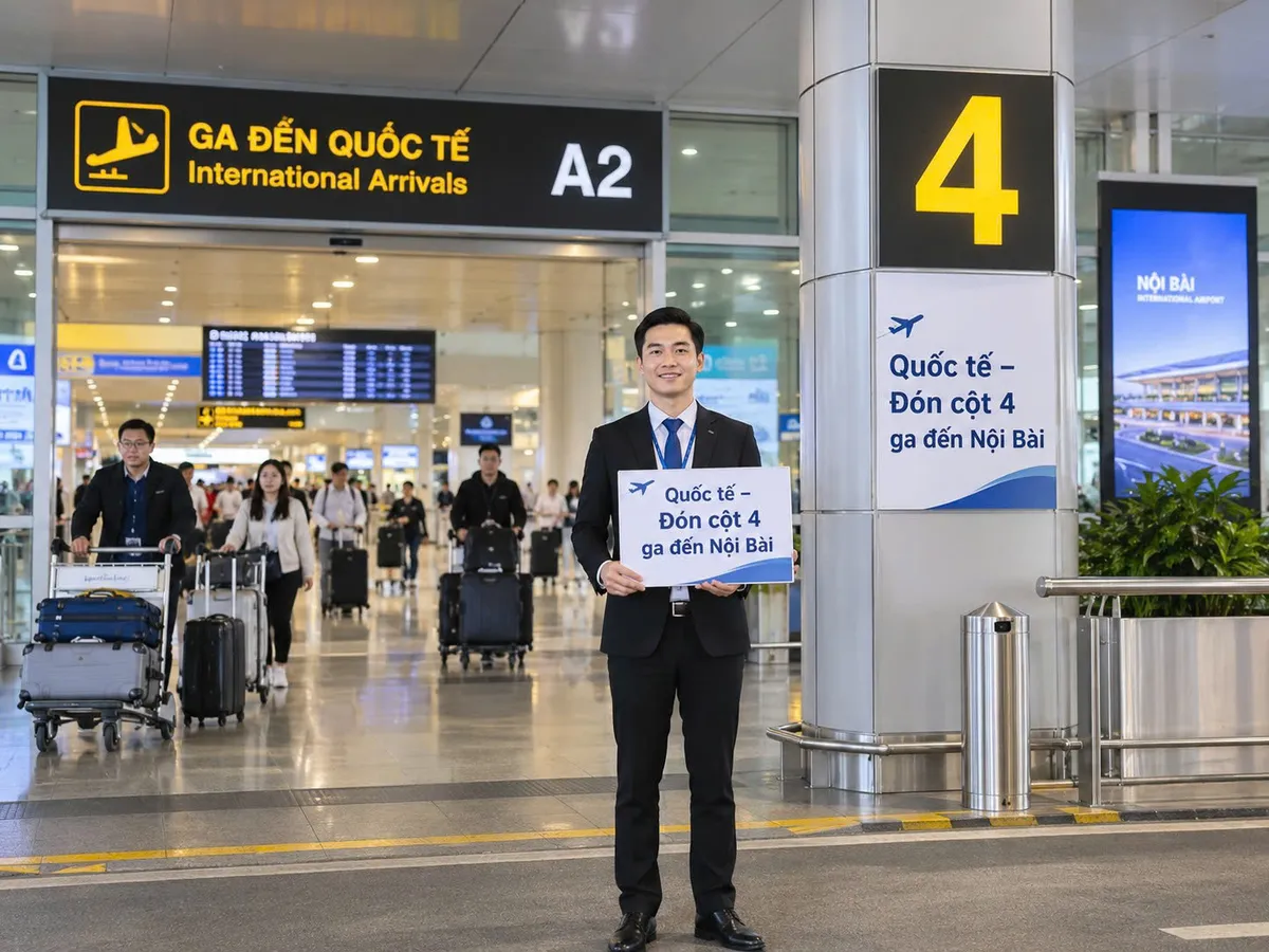 Pickup point at pillar 4, international arrivals (exit A2), Terminal T2, Noi Bai airport
